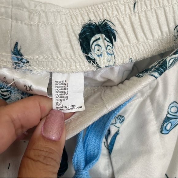 Tim Burton’s Corpse Bride Woman’s Sleep Pants 2X Blue & White Stretch Waist - Picture 5 of 12
